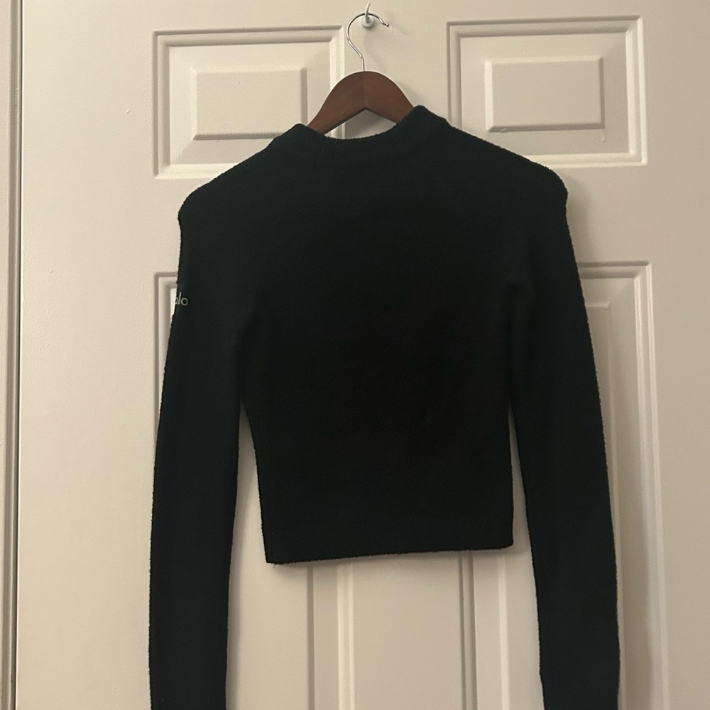 ALO Yoga Black Cropped Knit Pullover